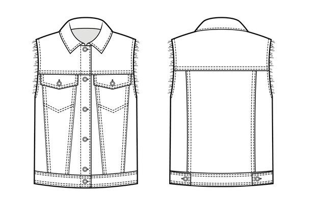 Jeans chaleco plano boceto chaleco de denim diseño de ropa