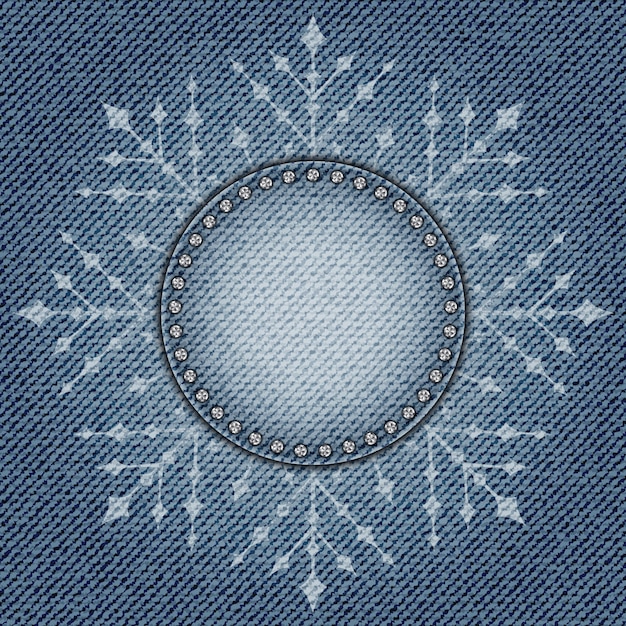 Jeans con marco de círculo en blanco copo de nieve