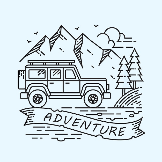 Jeep adventure ilustración lineal