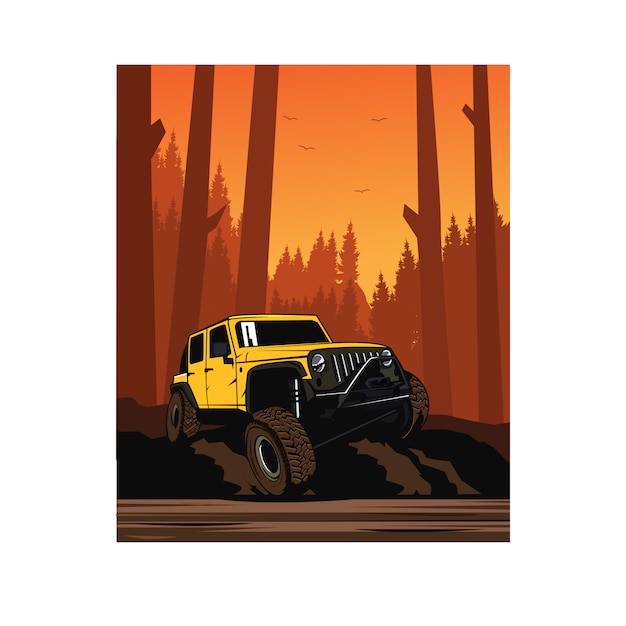 Jeep amarillo en el bosque