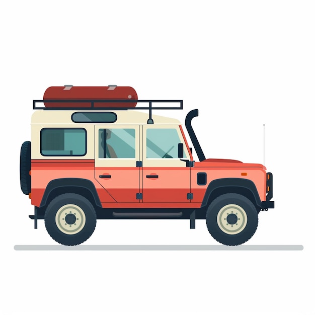 un jeep naranja y rojo con una tapa roja en la parte superior