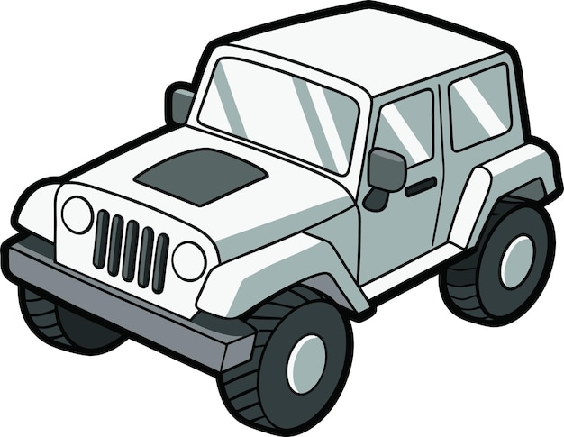 Jeep SUV estilizado de dibujos animados con ruedas grandes y diseño simple
