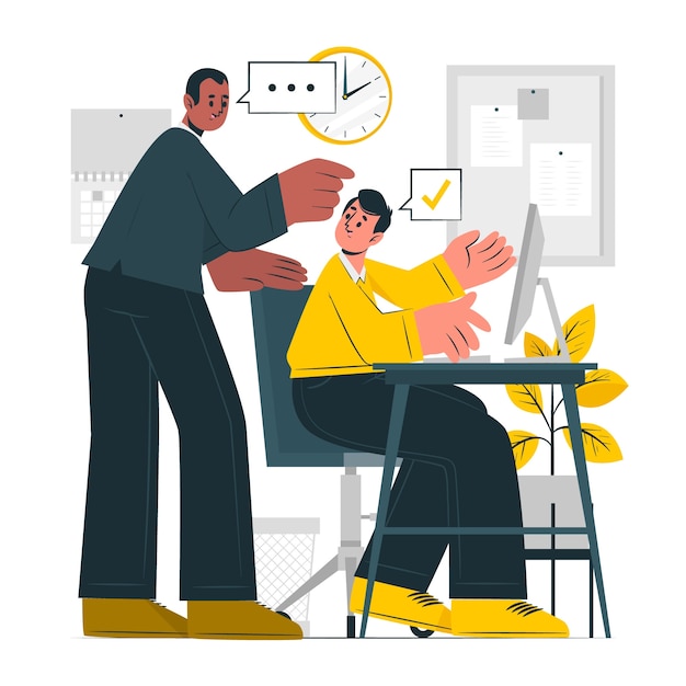 Jefe ayudando a la ilustración del concepto de empleado