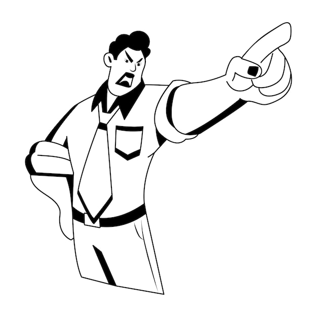 El jefe enojado gritando ilustración en estilo glifo Ilustración de señalamiento