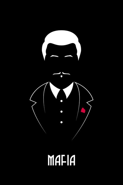 Vector jefe mafioso con bigote y esmoquin.