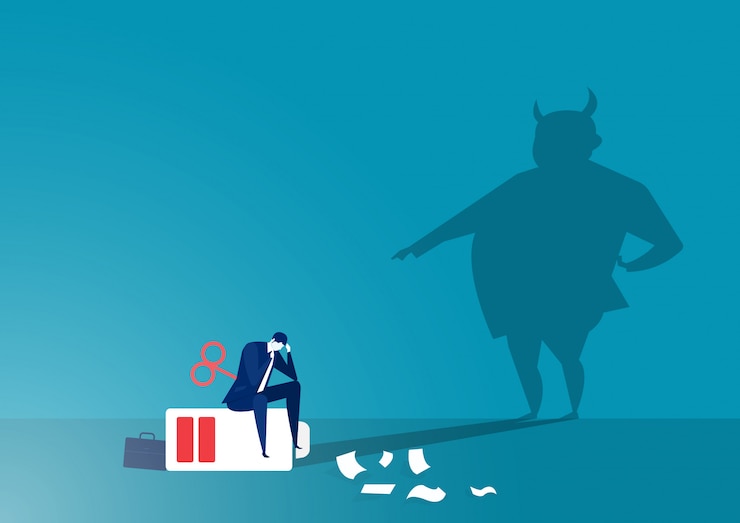 Vector el jefe de shadow angry es el gerente de regaños con el concepto de estrés de los empleados