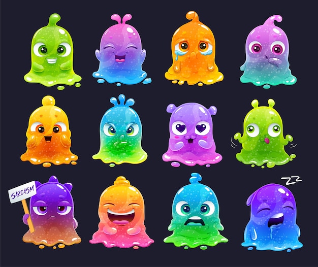 Jelly emoji set vector comic baboso extraterrestres pegatinas