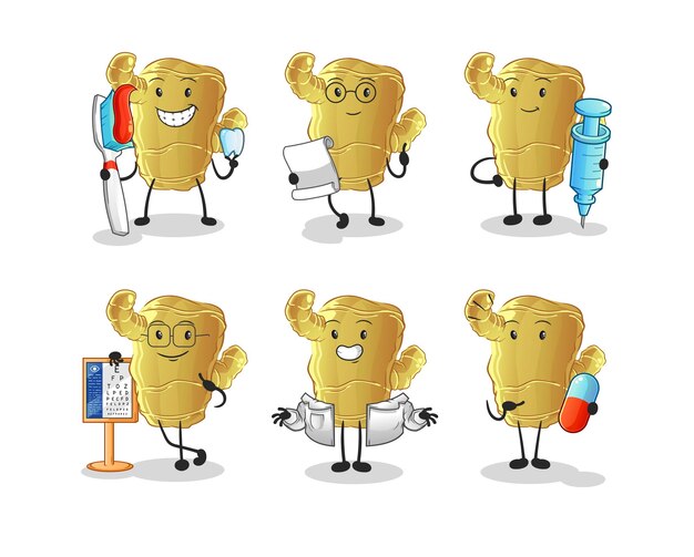 Jengibre doctor grupo personaje dibujos animados mascota vector