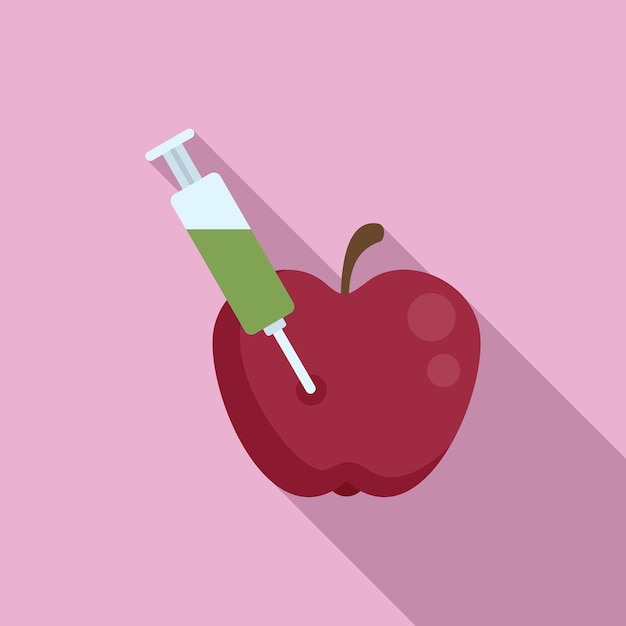 Jeringa manzana gmo icono plano vector agricultura alimentos medicina saludable