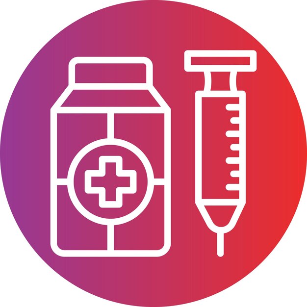una jeringa médica y una jeringa se muestran en un círculo rojo y púrpura