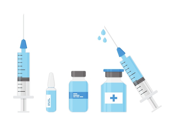 Jeringa y vial vacuna medicina botella vector icono concepto de inyección médica