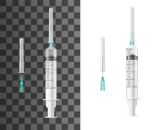 Vector jeringas maqueta realista de instrumentos médicos.