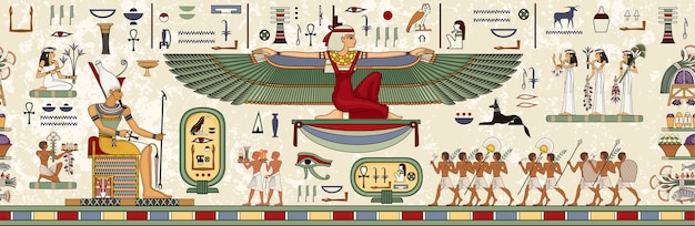 Vector jeroglífico egipcio y símbolo.cultura antigua canta y símbolo.mural del antiguo egipto.mitología egipcia.