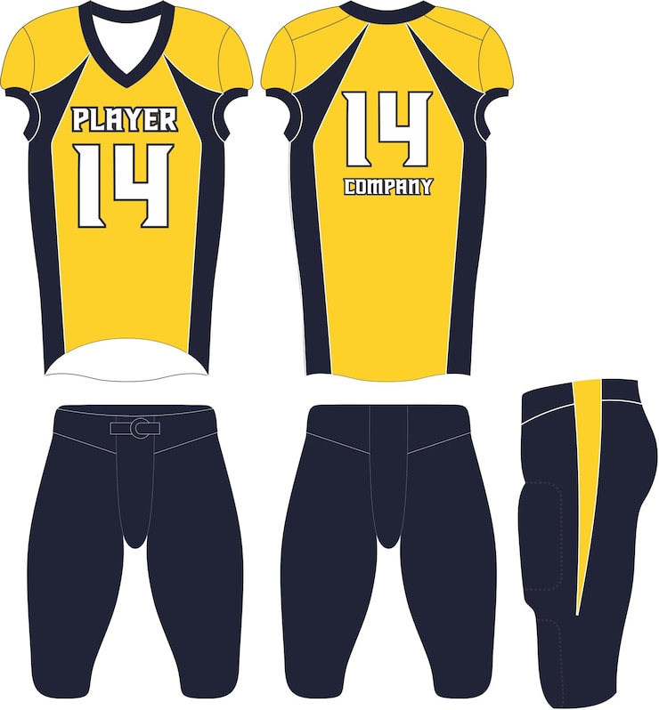 Vector jersey de fútbol americano, plantilla de diseño deportivo de camiseta. vista frontal y posterior uniforme