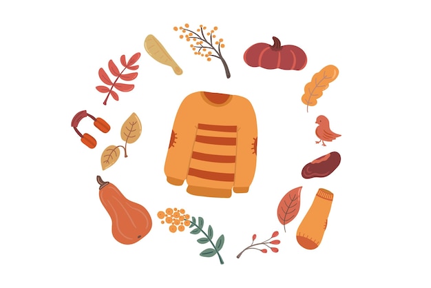 Jersey otoño naranja con hojas y conjunto calabaza