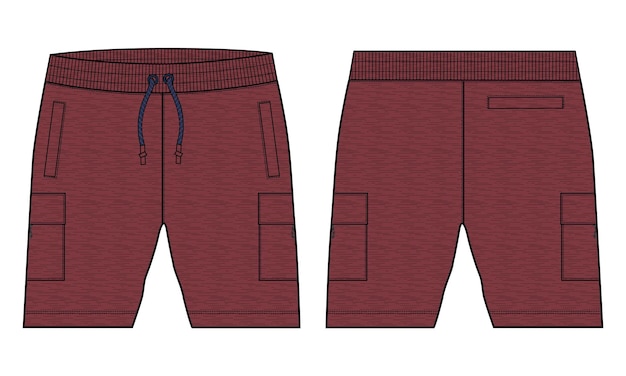 Jersey de punto de algodón polar Pantalones cortos Plantilla de ilustración de vector de boceto plano de moda técnica