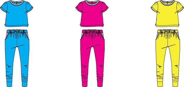 Jersey twin set para moda Plantilla de ilustración vectorial de dibujo técnico de boceto plano