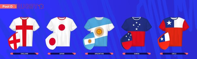 Vector jerseys de rugby con bandera de la piscina d