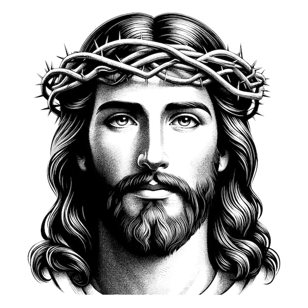 Jesucristo con la corona de espinas clip art monocromático Ilustración vectorial plana