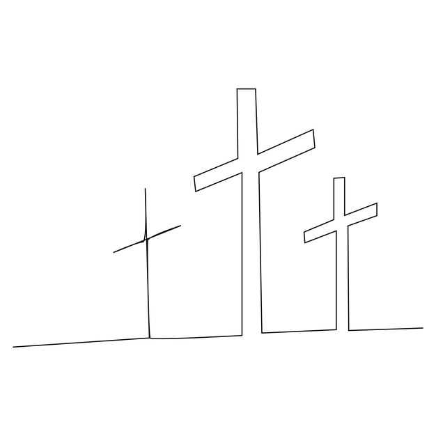 Jesucristo esboza el viernes santo de una sola línea continua y el arte vectorial del esquema cruzado del día de Pascua