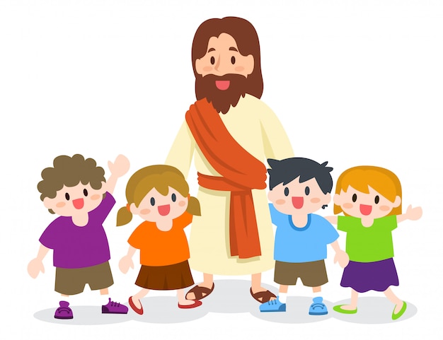 Jesucristo con grupo de niños