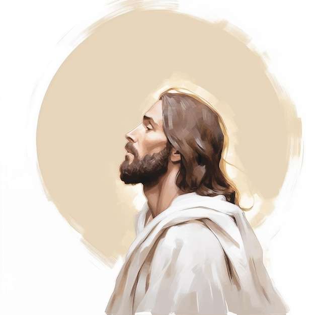 Vector jesucristo mira al cielo sobre fondo beige