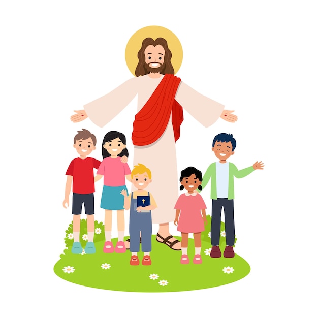 Jesucristo con niños aislado en blanco