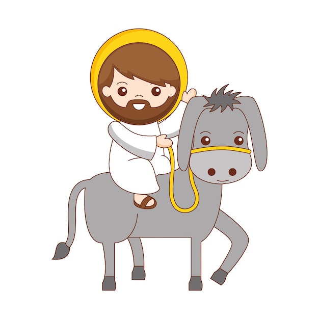 Jesús en la caricatura de burro aislado sobre fondo blanco. ilustración vectorial