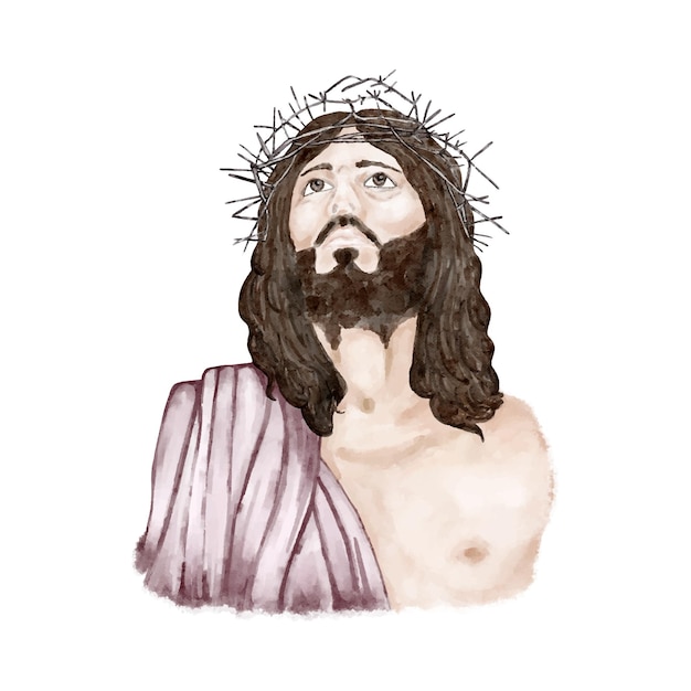 Jesús con una corona de espinas mira hacia arriba