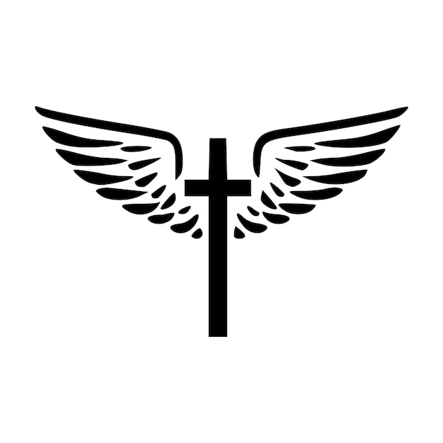 Jesús cruz con alas con contornos negros ilustración vectorial