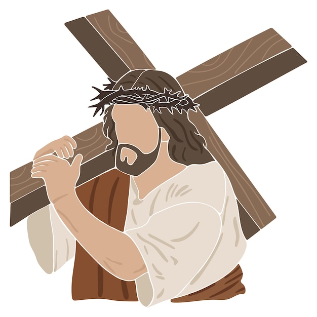 Vector jesús con la cruz detrás de la última cena silueta boho