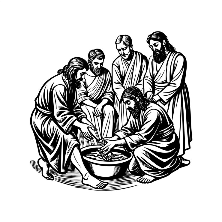 Vector jesús lava los pies de sus discípulos svg