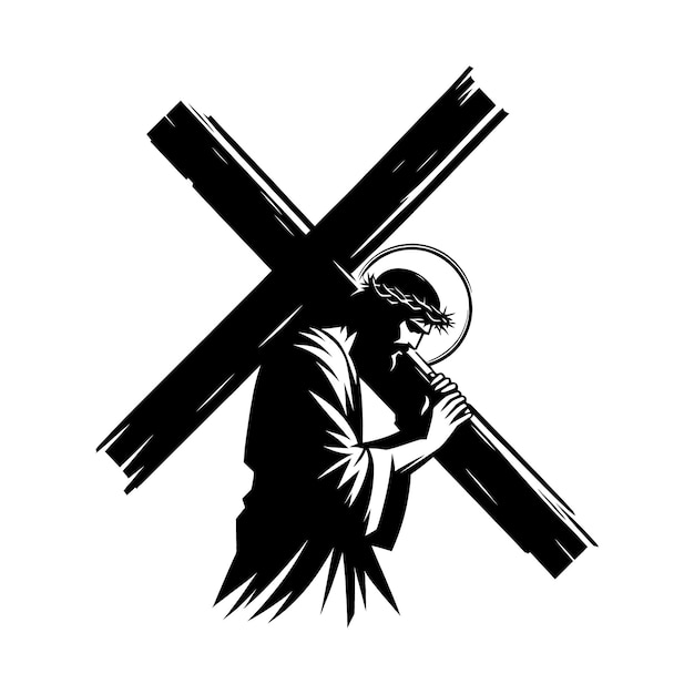 Jesús llevando la silueta de la cruz Icono de Jesús en la corona de Jesús Ilustración vectorial