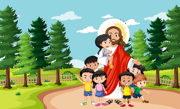 Jesús con niños en el parque