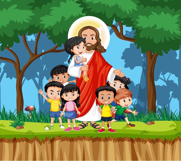 Jesús con niños en el parque