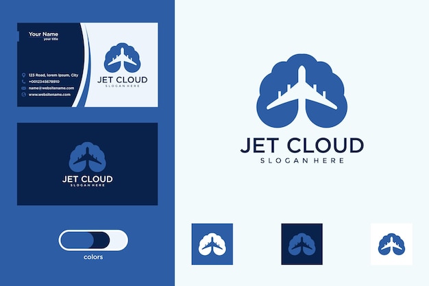 jet con diseño de logotipo de nube y tarjeta de visita.