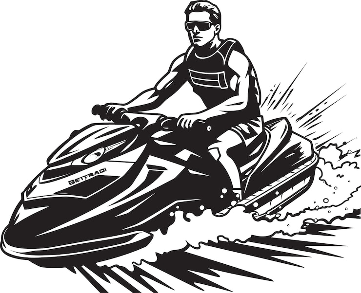 Vector el jet ski emociona a un hombre un emocionante viaje a través del océano