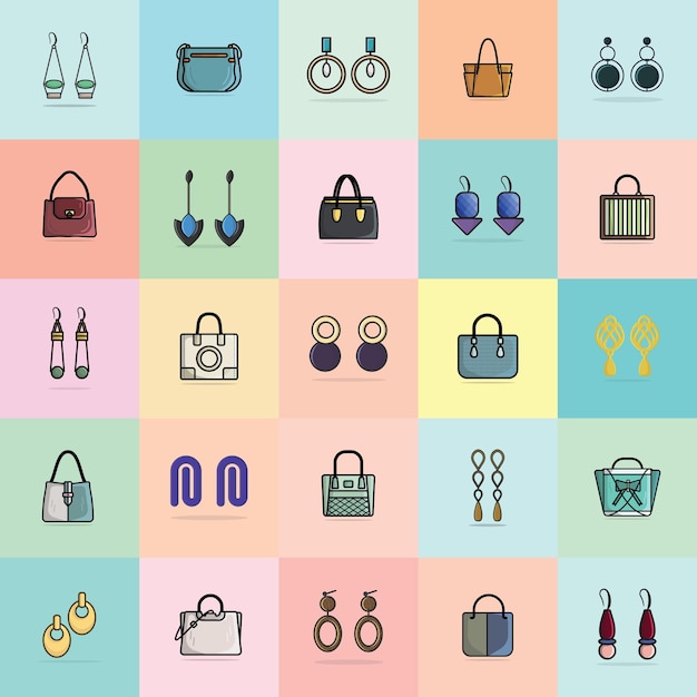 Jewelry Women's Earrings and Girls Party Purses Ilustración vectorial de la colección