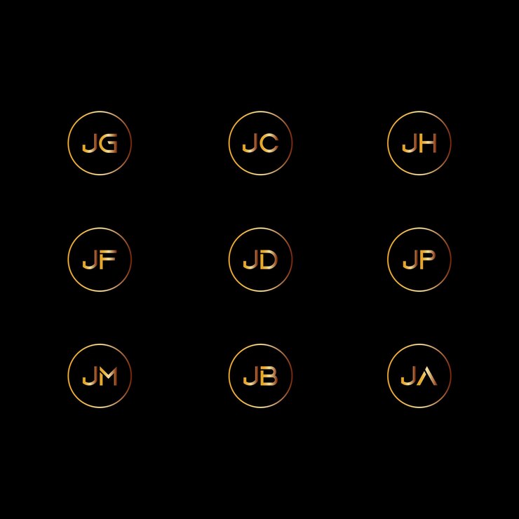Vector jg jc jh jf jd jp jm jb ja carta logo círculo oro colección