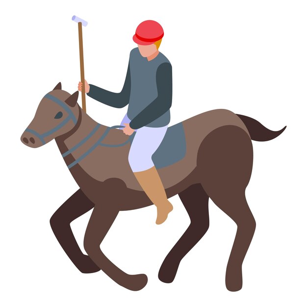 Un jinete de caballo con un palo montando rápido a caballo para un juego de polo