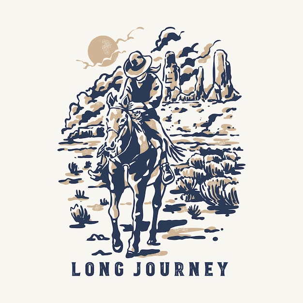 Jinete solitario en la ilustración vintage del salvaje oeste