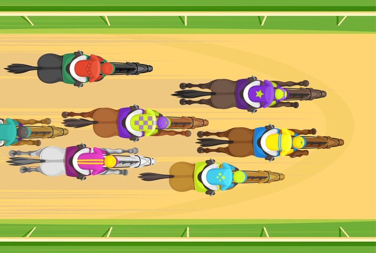 Vector los jinetes de las carreras de caballos y sus sementales