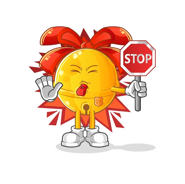 Jingle bell con señal de stop. vector de mascota de dibujos animados