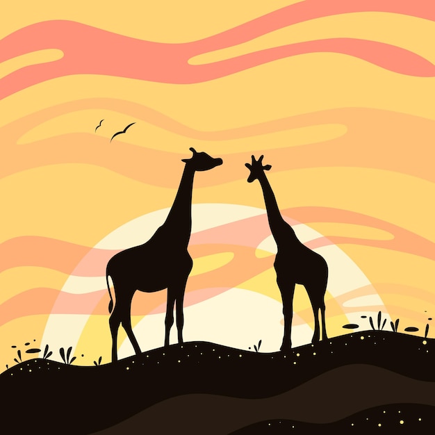 jirafa al atardecer silueta de una jirafa en el fondo del atardecer en la sabana de África