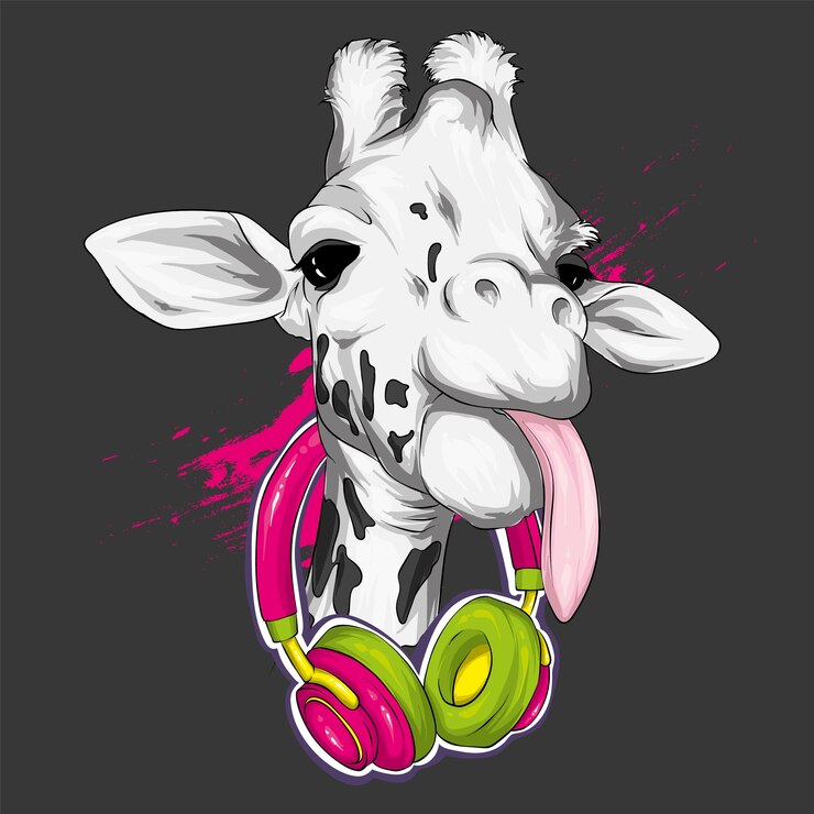 Jirafa con auriculares