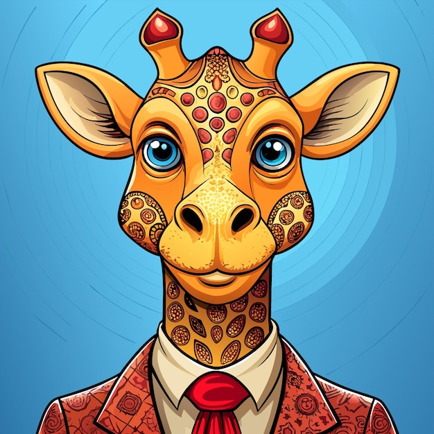 Vector una jirafa con una corbata roja y una camisa con una corteza en ella