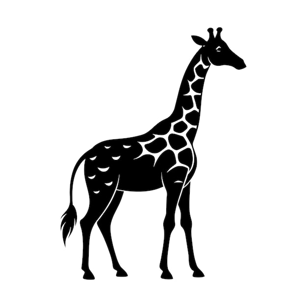 Una jirafa con un dibujo en blanco y negro sobre un fondo blanco