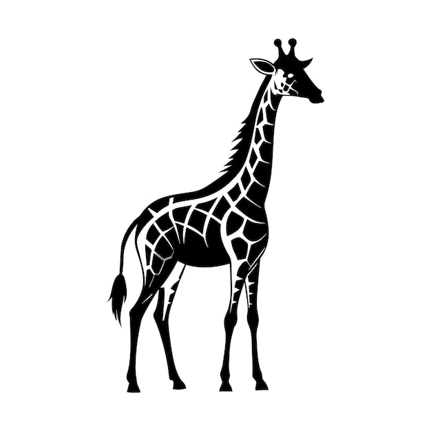 Una jirafa con un dibujo en blanco y negro sobre un fondo blanco