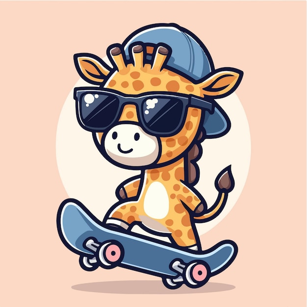 jirafa de dibujos animados vectoriales jugando al skateboard