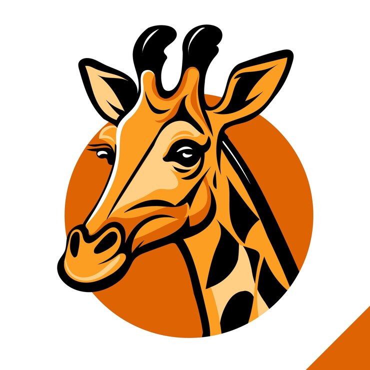 Una jirafa con un fondo negro y naranja.